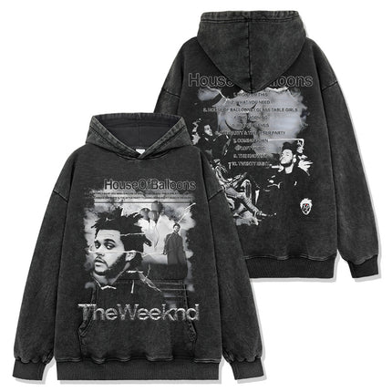 Cross-border American hip-hop potted brother The Weeknd printed short sleeve t-shirt loose crew neck hooded sweater wholesale