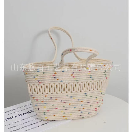 Summer Niche Straw Woven Bag Women's 2022 New Fashionable Cotton Woven Bag Beach Bag Large Capacity Shoulder Basket Bag