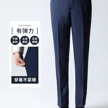 Royal blue bird's eye casual suit pants suit pants straight tube pendant sense micro-elastic men's trousers men's cropped pants