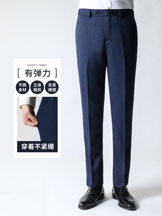 Royal blue bird's eye casual suit pants suit pants straight tube pendant sense micro-elastic men's trousers men's cropped pants