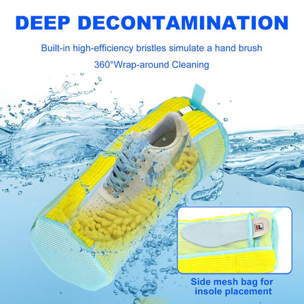 Chenille Mesh Shoe Washing Bag Yellow Grey Off-White Lock Machine Wash / Sac Lavage Chaussures Chenille Filet Jaune Gris Blanc Cassé Verrou