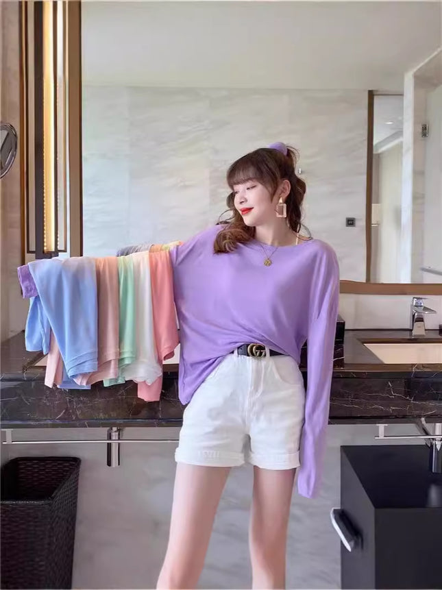 Wholesale T-Shirt for Women 2025 New Short-Sleeved Popular Summer Right Shoulder Ice Silk Mesh Top Slightly See-Through Facial Mask Bottoming Shirt