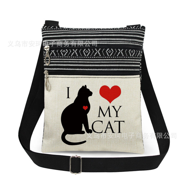 Cross-Border New Product Double Zipper Cat Print Single Shoulder Crossbody Bag Ultra-Light Cross-Border Style Messenger Bag Fashionable and Cute Women's Bag