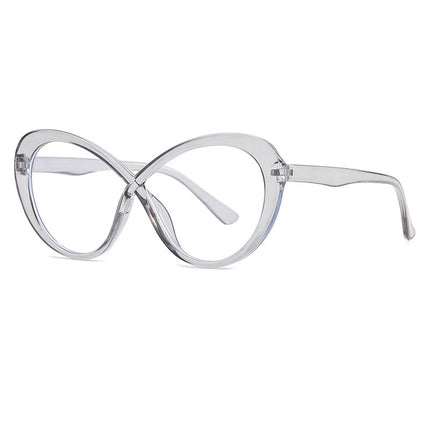 Cross-Border New Large Frame Women's Cat-Eye Frame European and American Internet Celebrity Street Photography Flat Mirror Foreign Trade Anti-Blue Light Glasses