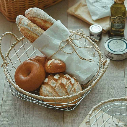 Scandinavian Double-ear Woven Storage Basket Wire Woven Storage Basket Living Room Sundry Storage Desktop Convenient Woven Basket