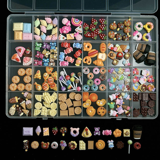 24 grid cartoon nail accessories mix cute cookies donuts candy nail accessories diy handmade material box