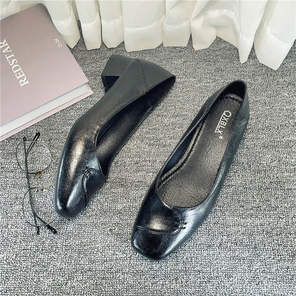 Square-toed single-layer shoes women's thick-heeled flat-bottomed professional temperament stewardess work shoes comfortable for a long time not tired feet black work shoes