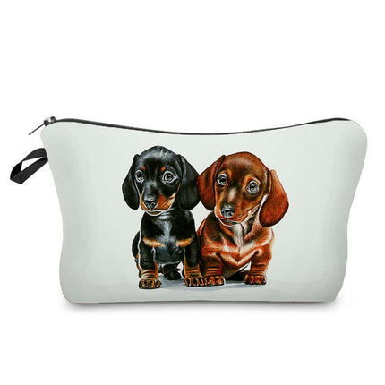 Trendy new sausage dog printed cosmetic bag cute animal cosmetics storage bag large capacity wash bag