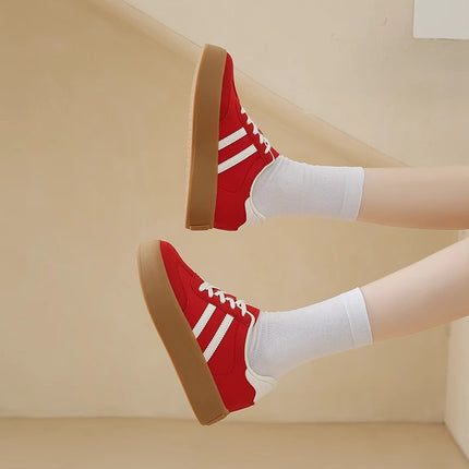Small 7cm Inner Height Red German Training Shoes Women's 2025 Spring New Retro Thick Sole Casual Soft Leather Board Shoes