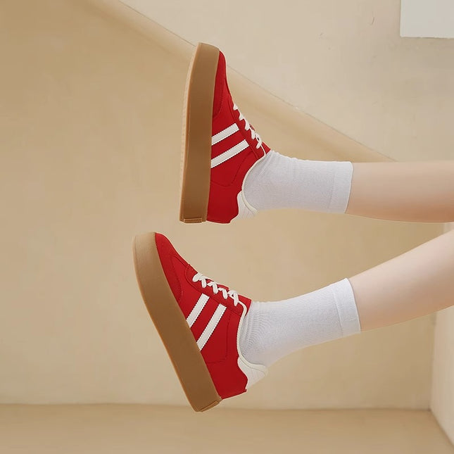 Small 7cm Inner Height Red German Training Shoes Women's 2025 Spring New Retro Thick Sole Casual Soft Leather Board Shoes