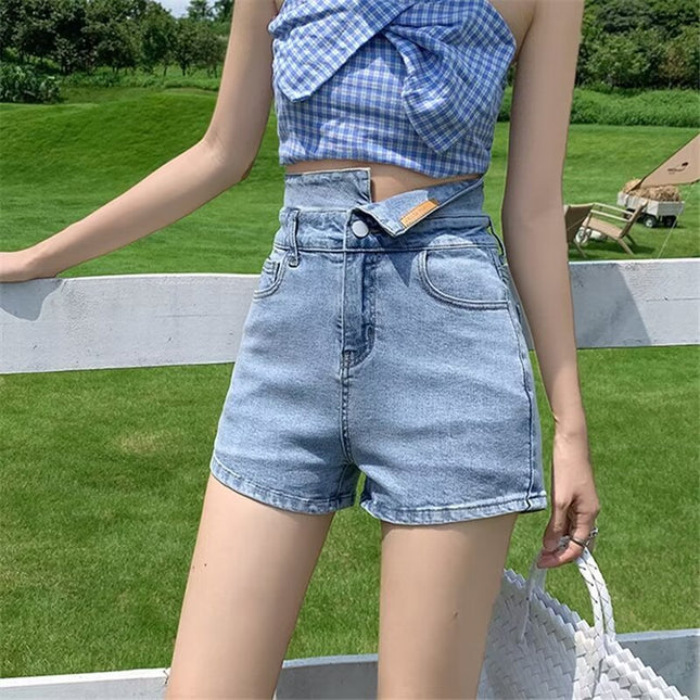 American Style New High Waist Straight Denim Shorts Women's Hot Girls Short Thin Slim Ins High Street Shorts Summer