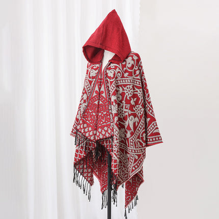 New Cross-Border Retro Cloud Totem Jacquard Ethnic Style Shawl Cloak Sichuan-Xizang Xinjiang Travel Photo Slit Scarf