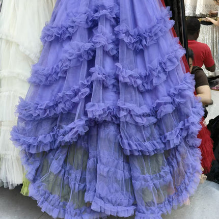 European and American French Romantic Heavy-Duty Ruffled Mesh Fluffy Skirt with Short Front and Long Back Asymmetrical Cake Skirt Fairy
