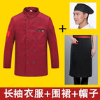 Long sleeve red + apron + hat / M