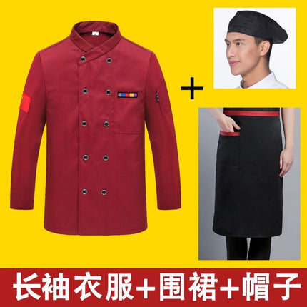 Chef Work Clothes Short-Sleeved Wholesale Men's Kitchen Hotel Catering Foreign Trade Restaurant Printable Embroidered Chef Uniform Long-Sleeved Suit