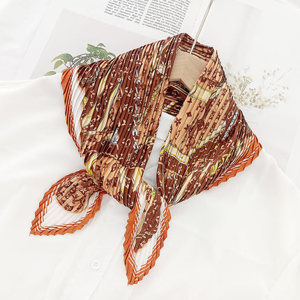 Crumpled Scarf Women's Spring and Summer Elegant Printed Diamond Scarf Korean Style Professional Small Scarf All-match Decorative Thin Scarf