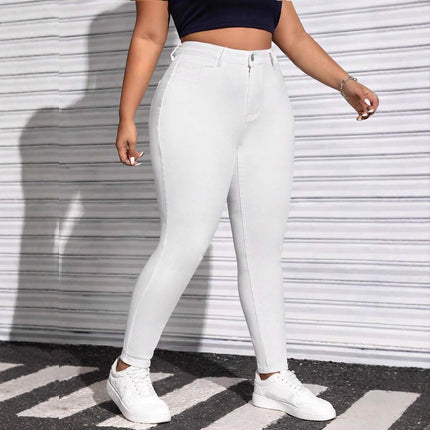 Guangzhou Supply Chain Tiktok Pop In-Stock Black and White Denim Jeans for Women, High Elasticity, Plus Size, Skinny Pants