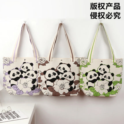 Large-Capacity Tote Bag, Shoulder Bag, Souvenir Gift, Versatile Backpack, Popular Spring and Summer Panda Grandpa Cartoon Knitted Bag