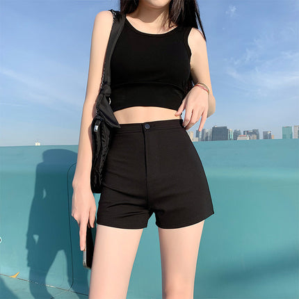 Summer High-Waisted Slimming Outerwear Hot Girl Elastic Hot Pants 2024 Ultra-Short Women's Slim Fit Black New Style