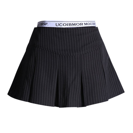 2025 New Vertical Stripesd Black Pleated Skirt for Women Summer High Waist Slimming Look A-Line Skirt Short Skirt for Small People