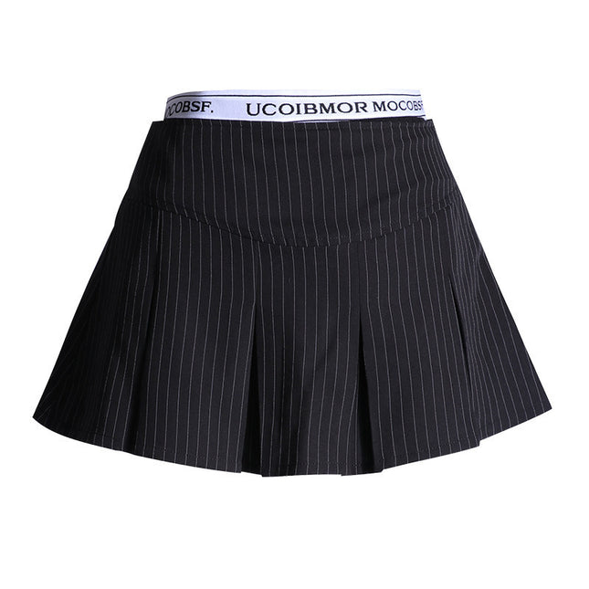 2025 New Vertical Stripesd Black Pleated Skirt for Women Summer High Waist Slimming Look A-Line Skirt Short Skirt for Small People