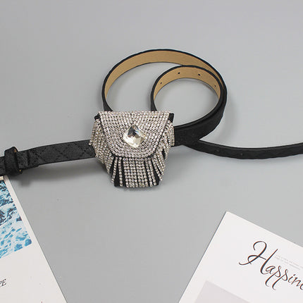 Mini Full diamond small waist bag female fashion ins silver decorative waist chain bag new adjustable body chain rhinestone bag