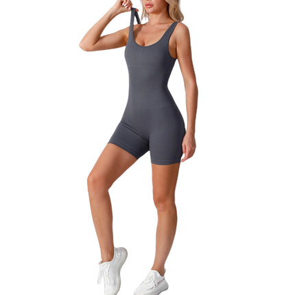 Threaded Style One-Piece Yoga Suit with Double Shoulder Straps, Seamless, High Elasticity, Slim Fit, One-Piece Bodysuit, Sports Fitness Wear, Tight-Fitting