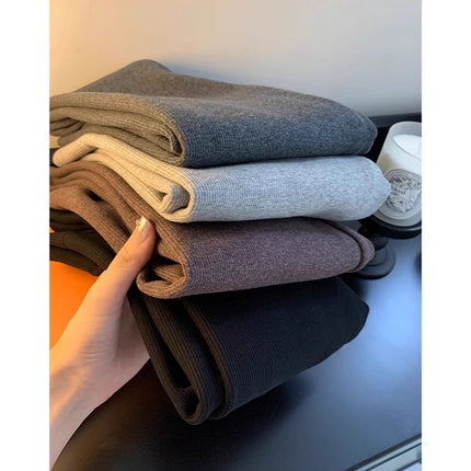 2.24 Pit Striped Slim-fit Stretch Leggings Women's fleece-lined Autumn and Winter Black High Waist Outer Wear Slim Tight Pants