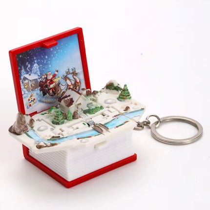 Children's Christmas Gift Stereo 3D Folding Bomb Book Santa Chalet Keychain Schoolbag Pendant Toy