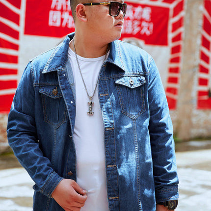 Spring and Autumn plus size Men's Denim Jacket Fat Extra Large Denim Shirt Trendy Fat Man Large Work Clothes Top Fat Man Jacket