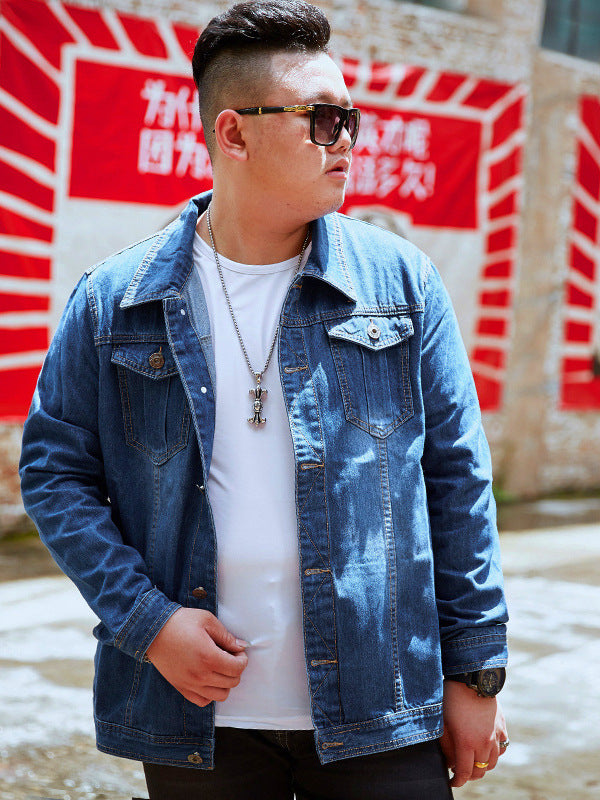 Spring and Autumn plus size Men's Denim Jacket Fat Extra Large Denim Shirt Trendy Fat Man Large Work Clothes Top Fat Man Jacket