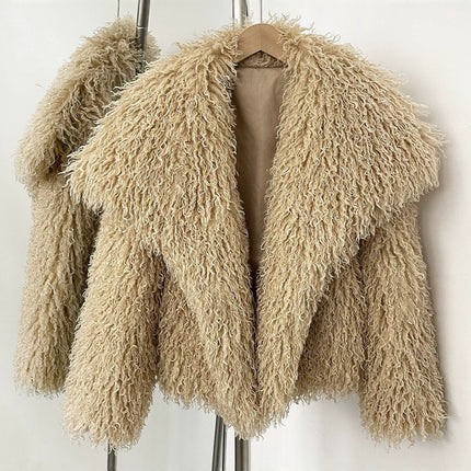 Cross-Border Aliexpress Women's Winter Short Large Lapel Faux Fur Imitation Beach Wool Fur Coat Women's Fur Coat