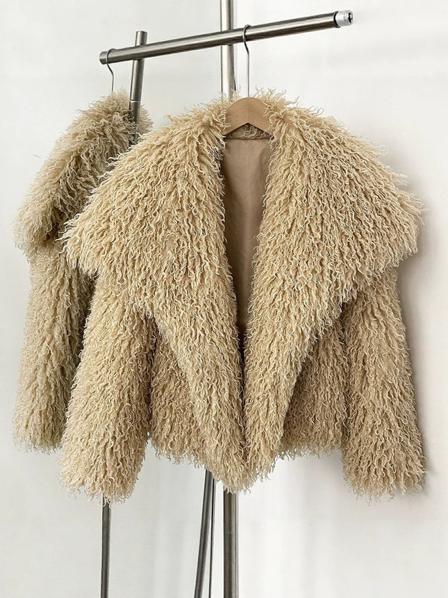 Cross-Border Aliexpress Women's Winter Short Large Lapel Faux Fur Imitation Beach Wool Fur Coat Women's Fur Coat