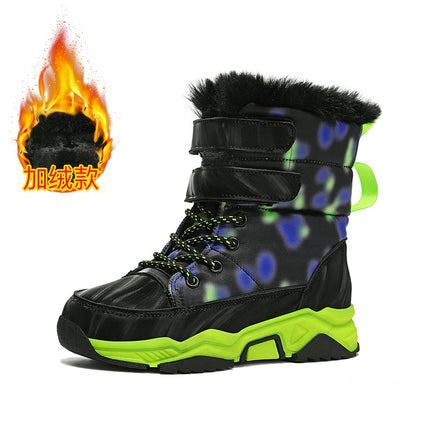 Girls' Snow Boots with Plush Lining, Thickened Cotton Shoes, High-Top Waterproof Large Cotton Shoes, Winter Children's Shoes for Cold Protection and Warmth, Factory Direct Sale