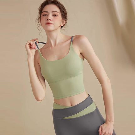 New Solid Color Stitching Yoga Top Quick-drying Breathable Shockproof Gather-up Seamless Beauty Back Sports Fitness Clothing Vest for Women