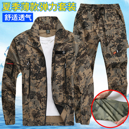 Summer Pure Cotton Thin Work Clothes Set for Men and Women Stretch Camouflage Clothing for Welders Wear-resistant Work-protection Clothing Casual Suit