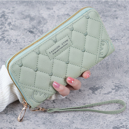 New Women's Wallet Long Single Zipper Solid Color Embroidered Hand Bag Large Capacity Coin Purse Multifunctional Mobile Phone Bag