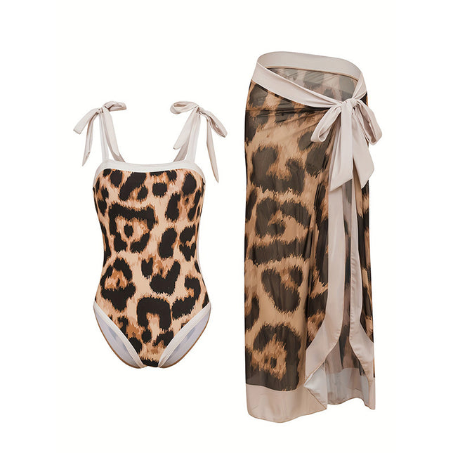 Cross-border Leopard-print one-piece swimsuit two-piece European and American new condole strap strapless backless high-end one-piece swimsuit for women