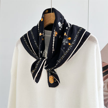 Double-Sided Silk Wool Scarf for Women in Autumn and Winter, Silk Wool 70 Square Scarf, Warm and Dual-Purpose, Versatile Elegant, Air-Conditioned Neck Protector for Women