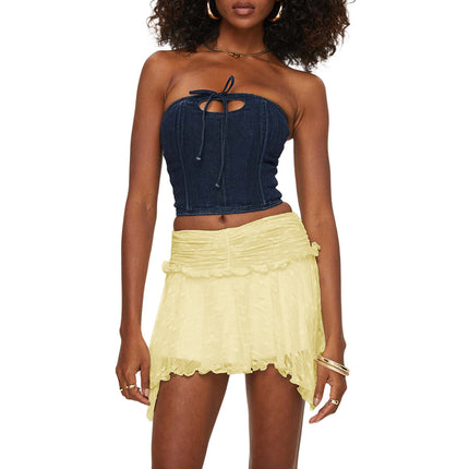 2024 European and American Sexy Spice Girls Amazon Cross-border Sexy Double Lace Irregular Lace Low Waist Mini Skirt