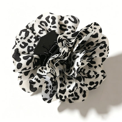 Fashion Fabric Leopard Print Camellia Hair Clip European and American Style Personality Girls' Back of the Head Flower Hair Clip Hair Accessory