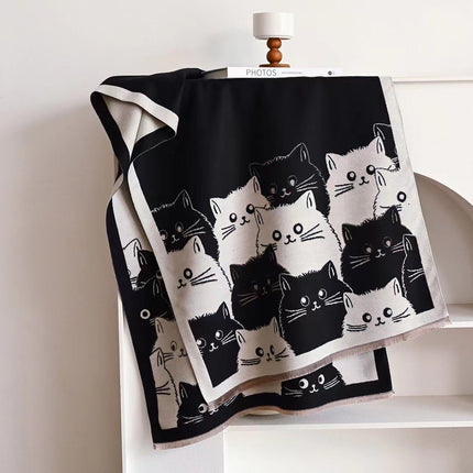Cute Sweet Double-sided Double-wearing Student Cashmere Scarf Female Cat Cartoon Autumn and Winter Warm Warming Shawl Scarf