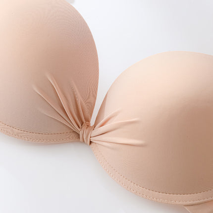 Cross-border in stock and foreign trade solid color glossing bra women with steel ring top support gathered seamless underwear anti-sagging bra