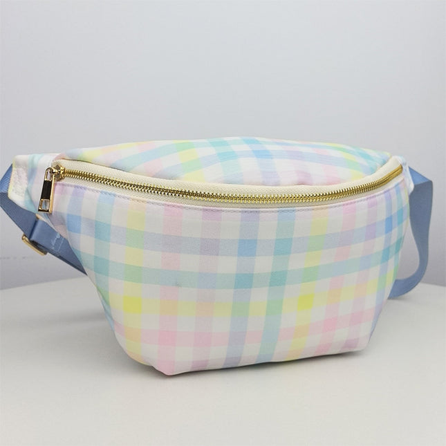 Cross-border Hot New Rainbow Plaid Waist Bag Nylon Waterproof Women Crossbody Bag Travel Outdoor Sports Chest Bag