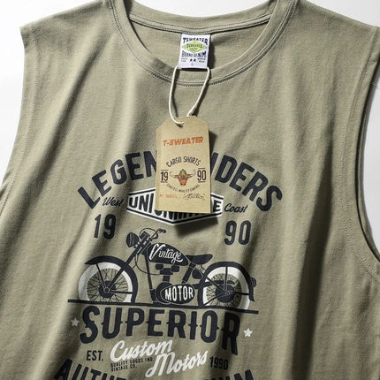 Ami Khaji Technology Printed Round Neck Sports Leisure Wash Cotton Couples Vintage Garden Swing Side Split Vest