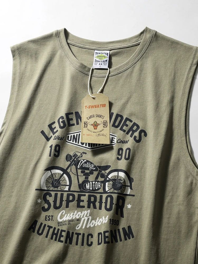 Ami Khaji Technology Printed Round Neck Sports Leisure Wash Cotton Couples Vintage Garden Swing Side Split Vest