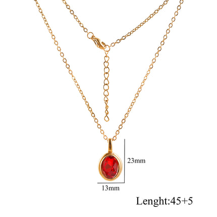 Stainless Steel French Style Ins Style Retro Oval Gem Necklace Women's Titanium Steel Light Luxury Niche Design Clavicle Chain