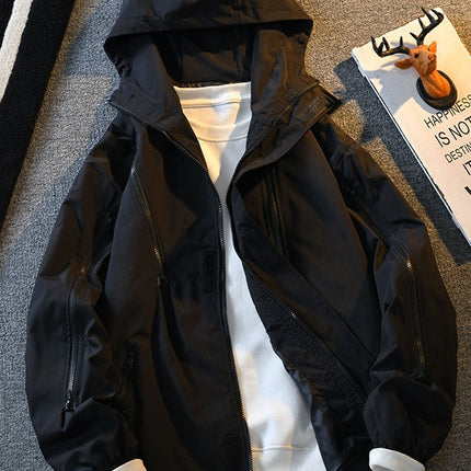 Autumn black hooded jacket men's Korean-style trendy baseball uniform ins versatile outdoor hooded jacket