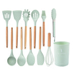 Wooden handle 12 piece set 750g / [light green] silicone kitchenware set of 12