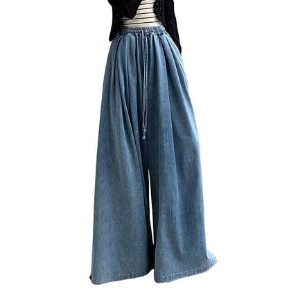 Real shot 2025 spring new loose plus size jeans women's wide leg slim mop pants women's simple trouser skirt